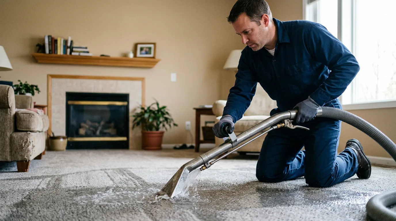 Water damage restoration technician working near La Harpe, IL